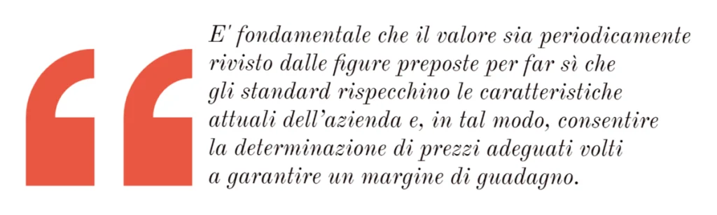 È fondamentale che il valore sia periodicamente rivisto dalle figure preposte per far sì che gli standard rispecchino le caratteristiche attuali dell’azienda e, in tal modo, consentire la determinazione di prezzi adeguati volti a garantire un margine di guadagno.